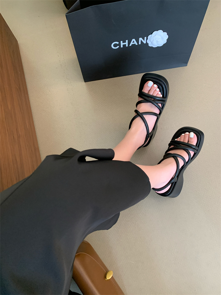 2024 New Summer Platform Sandals for Women Thick Sole Roman Sandals with Cross Straps - Image 3