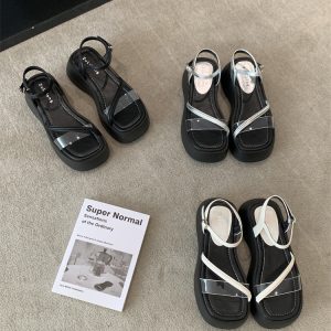 Designer Chunky Sole Platform Fashion Sandals for Women 2024 New Summer Evening Black Fairy Roman Shoes