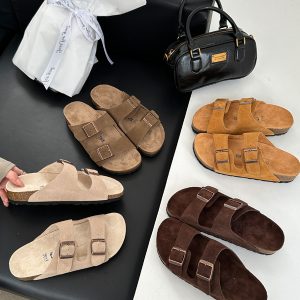 2025 Spring Classic Double Buckle Suede Women's Slippers