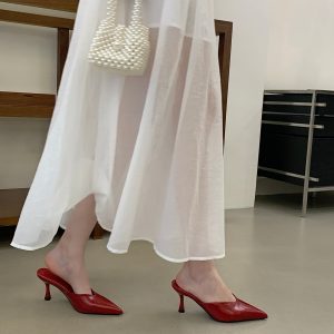 2026 New Summer Pointed Toe Thin High Heel Open Toe Half Slippers French Style Women's Shoes
