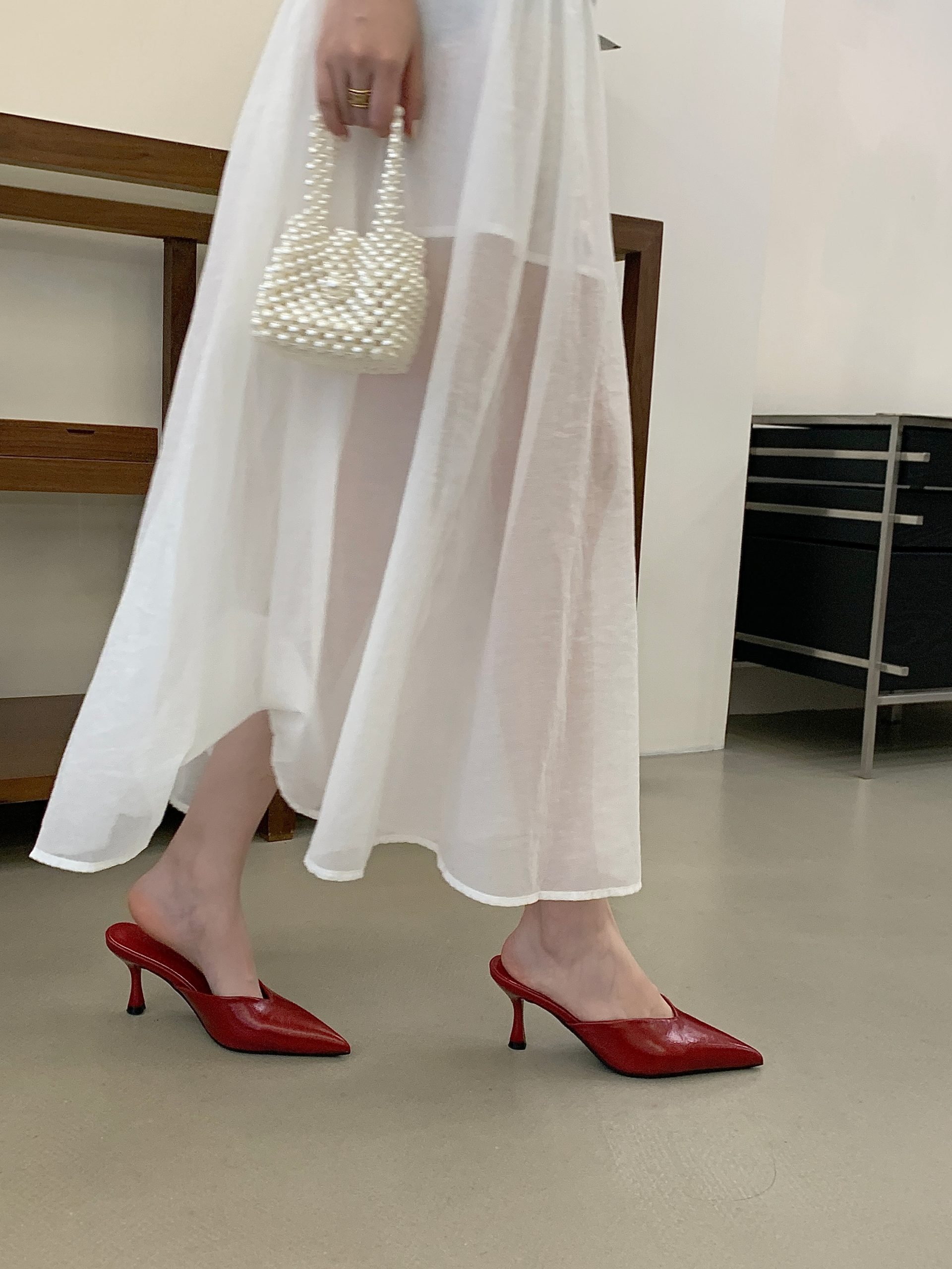 2026 New Summer Pointed Toe Thin High Heel Open Toe Half Slippers French Style Women's Shoes