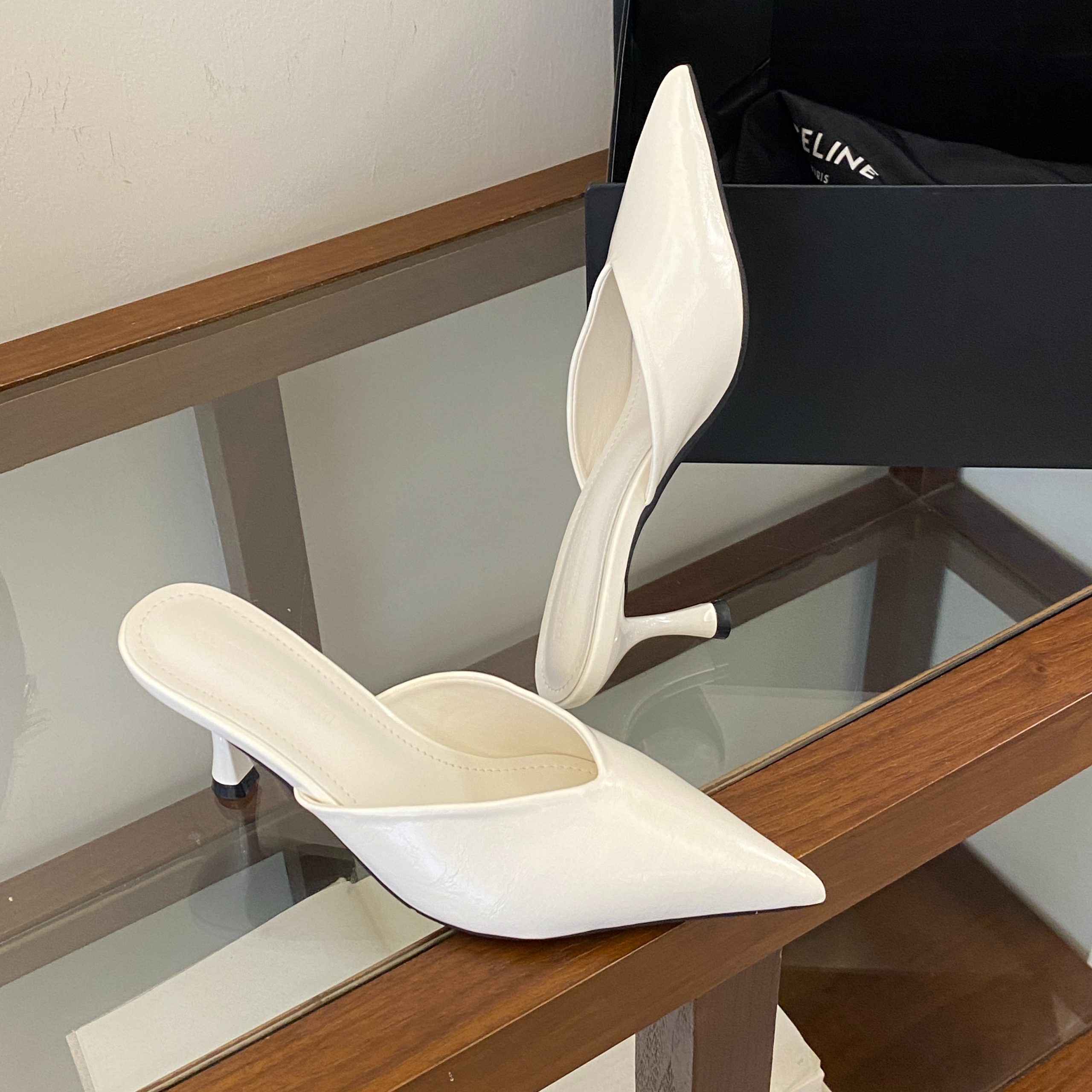 2026 New Summer Pointed Toe Thin High Heel Open Toe Half Slippers French Style Women's Shoes - Image 5