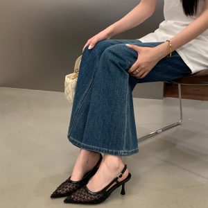 2026 New Style Thin Heel Pointed Toe Breathable Mesh Open Toe Sandals Summer Elegant Hollow Comfortable Women Shoes
