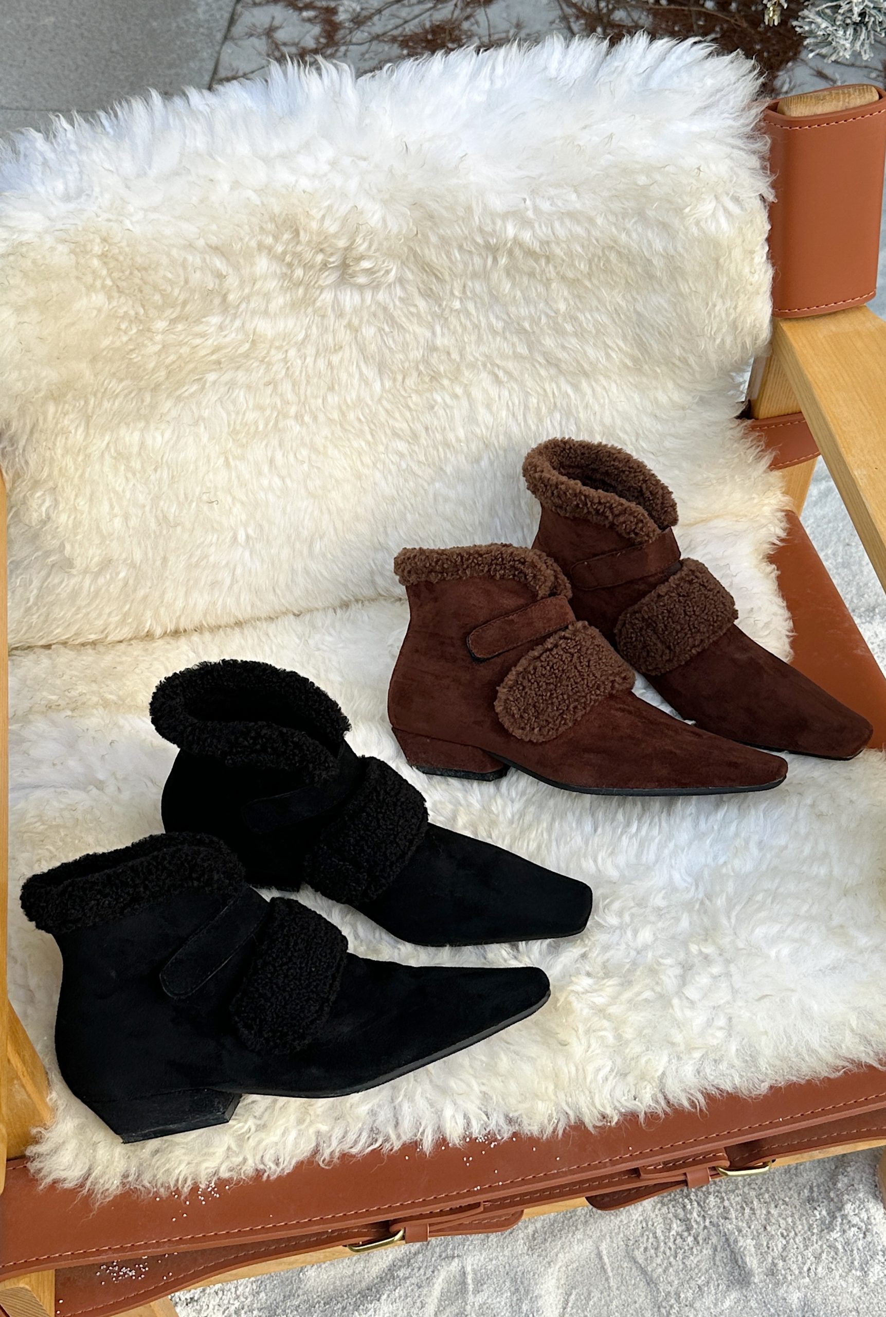 2024 New French Style Furry Short Boots for Women Winter Square Toe Lambswool Lined Chunky Heel Boots - Image 4