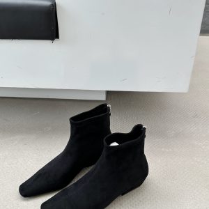 2024 New Korean Style Chunky Heel Square Toe Suede Ankle Boots Women Winter Back Zipper Low Heel Fleece Slim Boots
