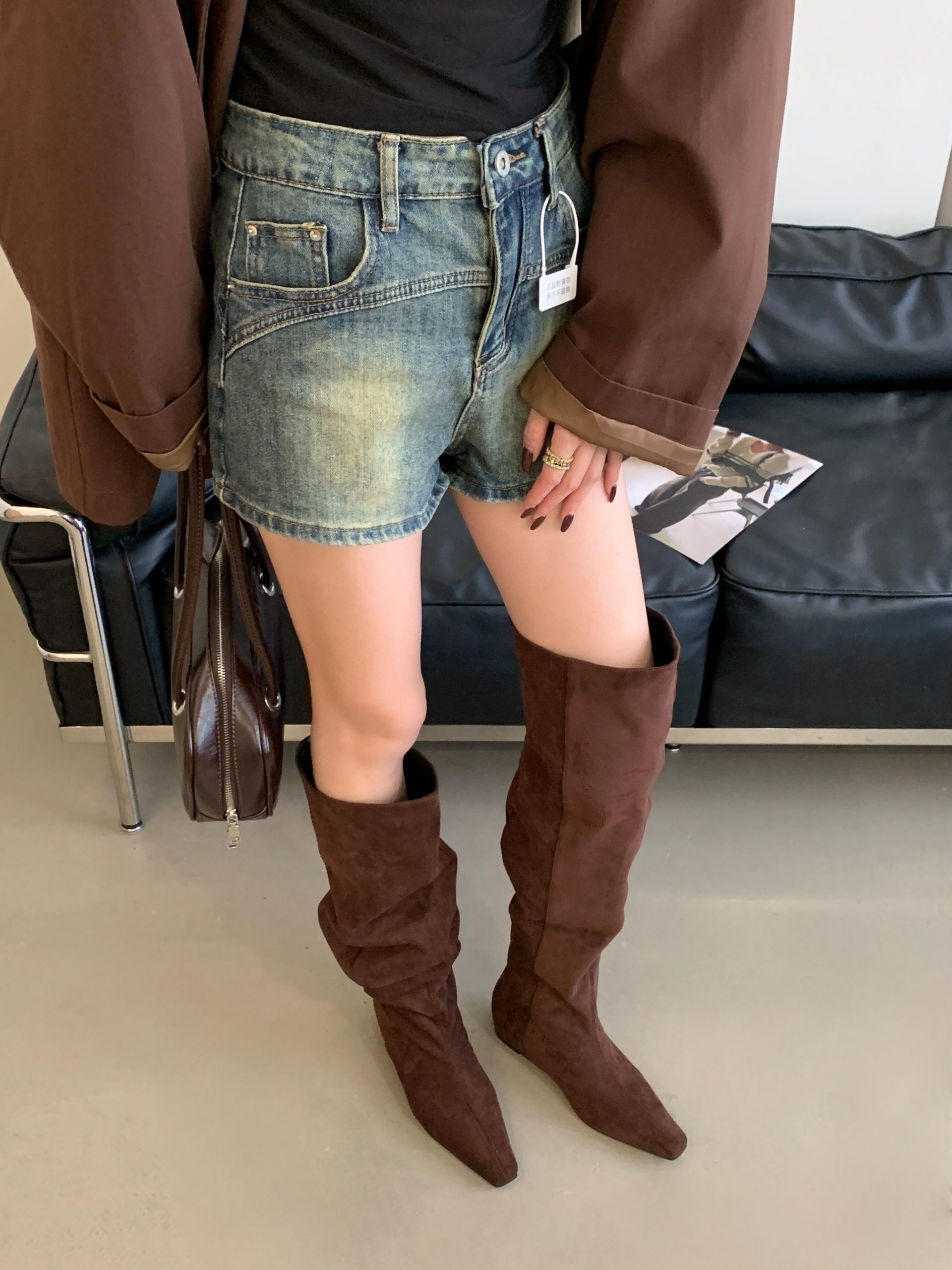 2025 New Autumn Winter Small Square Toe Invisible Height Increase Over Knee Boots Slim Fit Fashion Comfortable Riding Boots