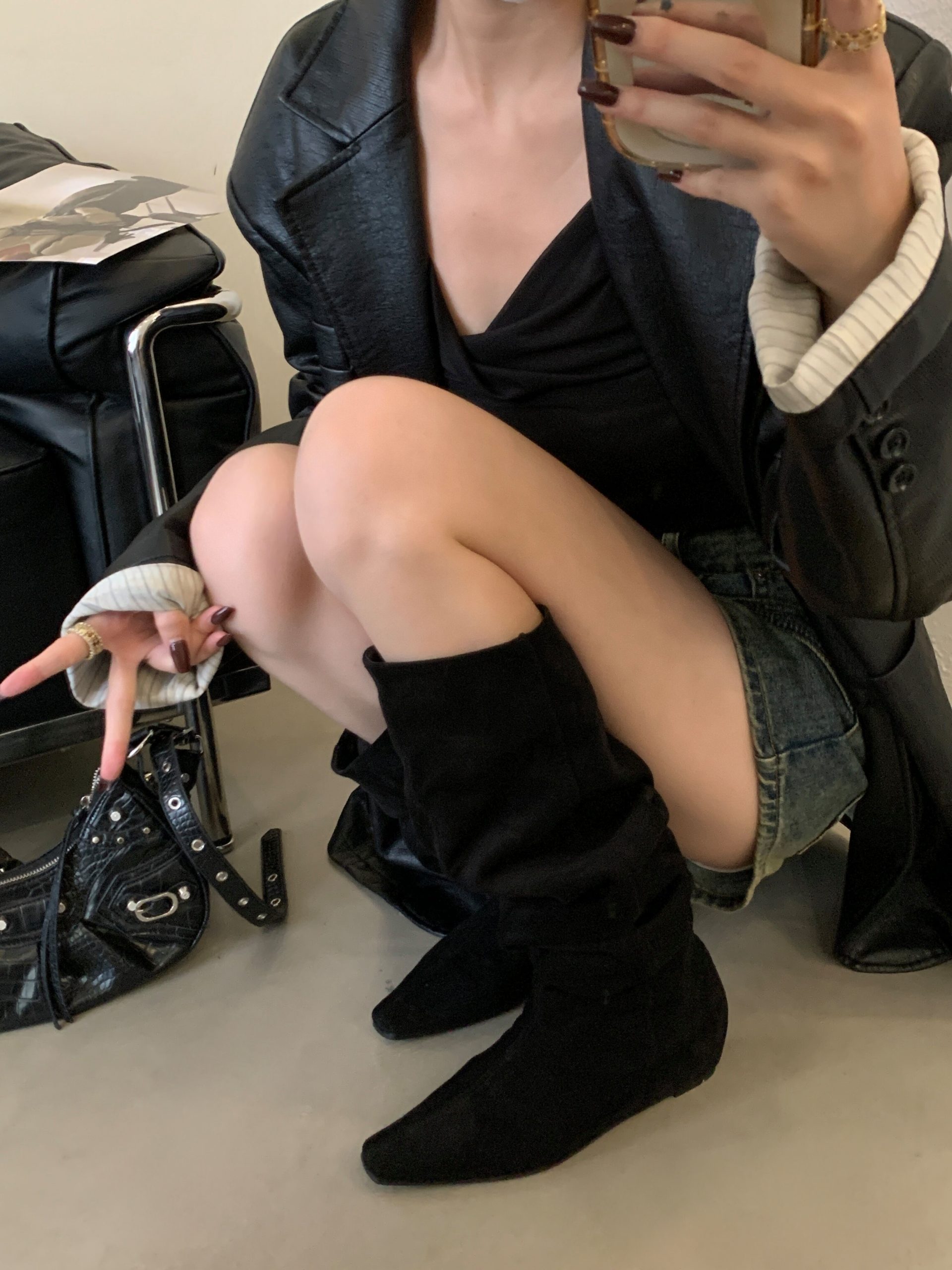 2025 New Autumn Winter Small Square Toe Invisible Height Increase Over Knee Boots Slim Fit Fashion Comfortable Riding Boots - Image 2