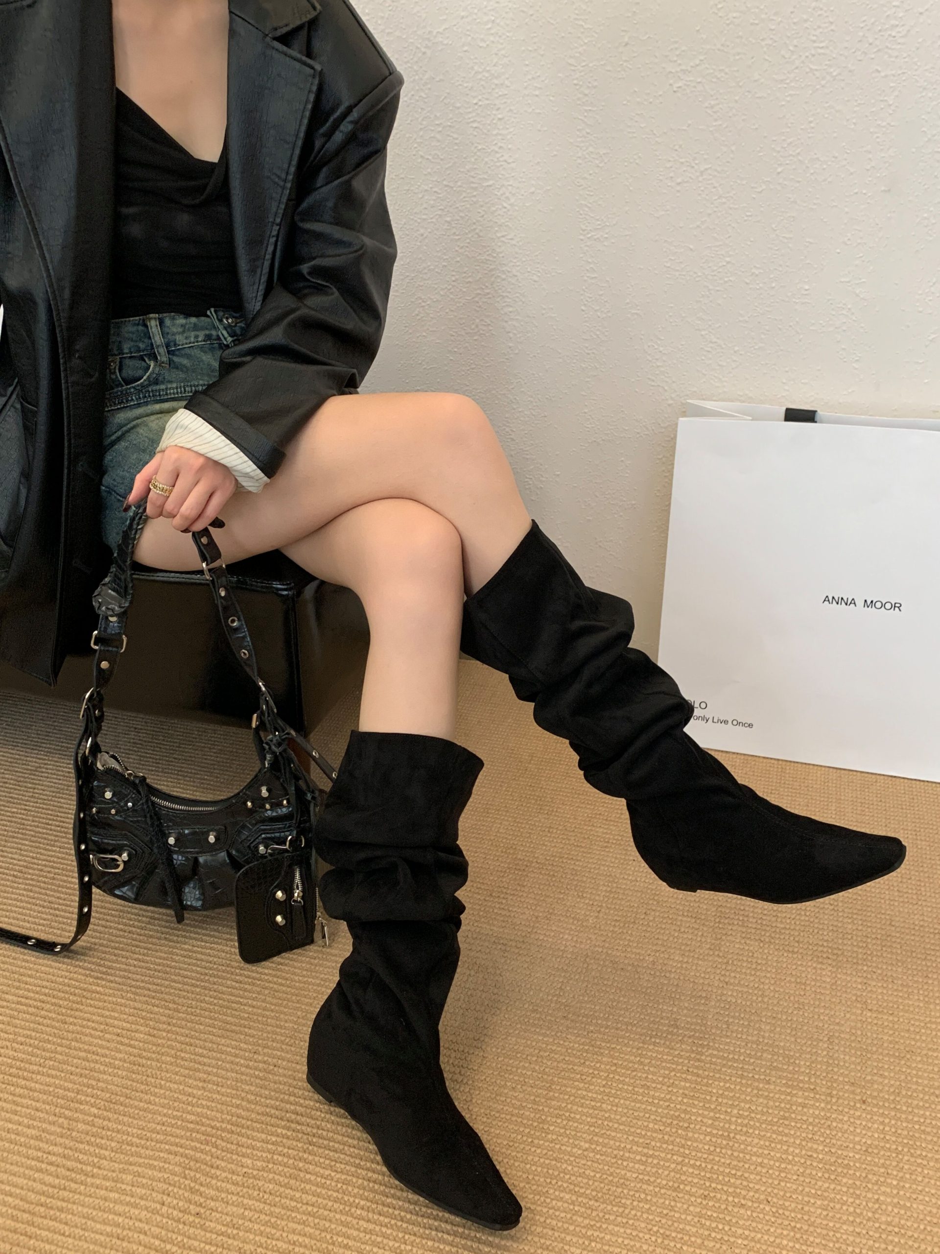 2025 New Autumn Winter Small Square Toe Invisible Height Increase Over Knee Boots Slim Fit Fashion Comfortable Riding Boots - Image 4