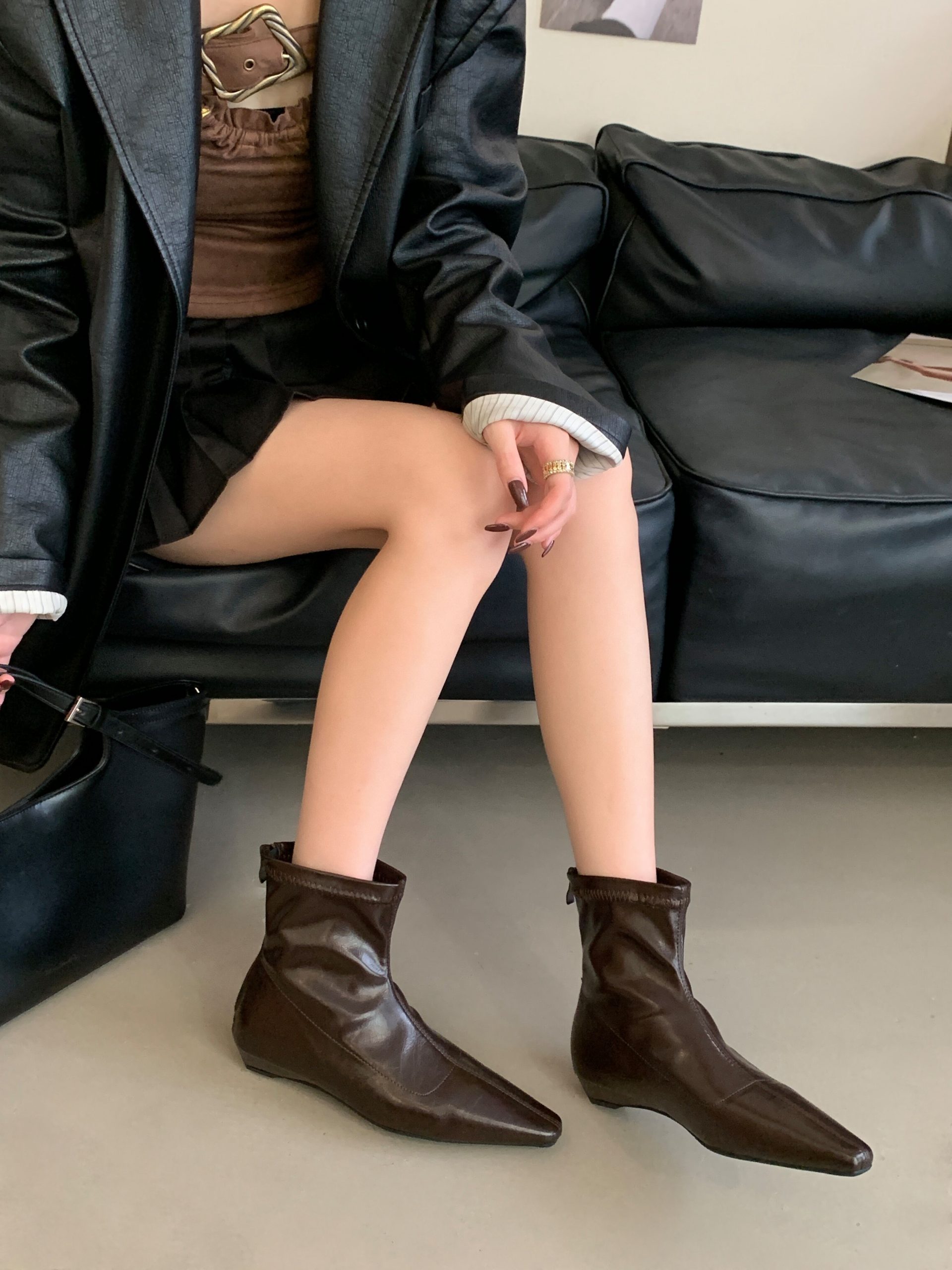 2025 New Style French Short Boots for Women Fashion Comfortable Flat Square Toe Slim Fit Commuter Boots