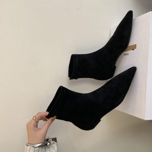 2025 New Winter Pointed Toe Flat Ankle Boots Women Suede Slim Fit Comfortable Stretch Short Boots - Style 464b2c