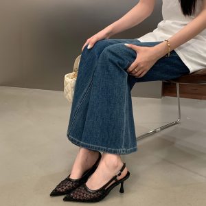 2026 New Style Thin Heel Pointed Toe Breathable Mesh Open Toe Sandals Summer Elegant Hollow Comfortable Women Shoes