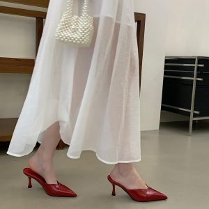 2026 New Summer Pointed Toe Thin High Heel Open Toe Half Slippers French Style Women's Shoes