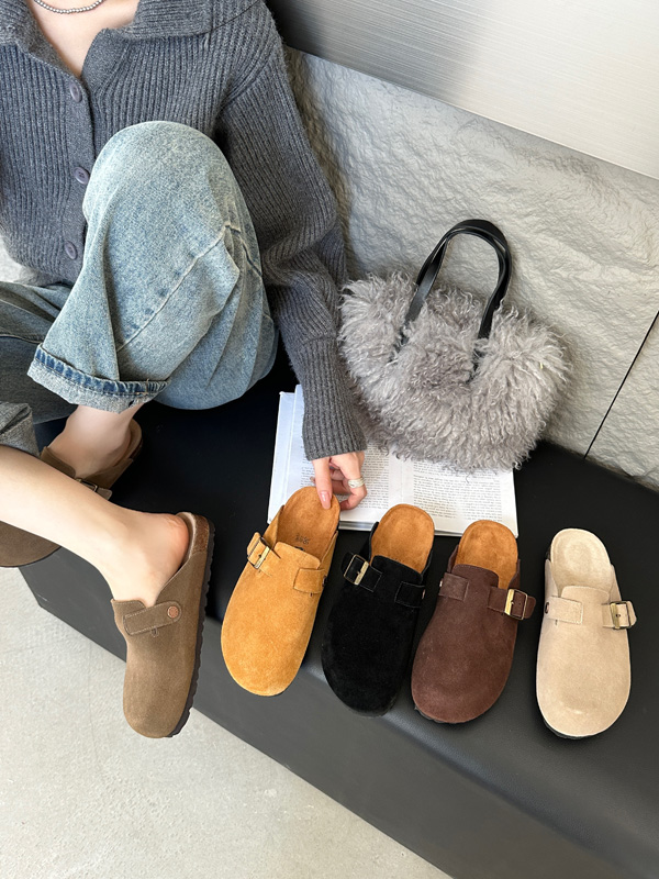 New Korean Style Women's Closed Toe Suede Slippers Low Heel