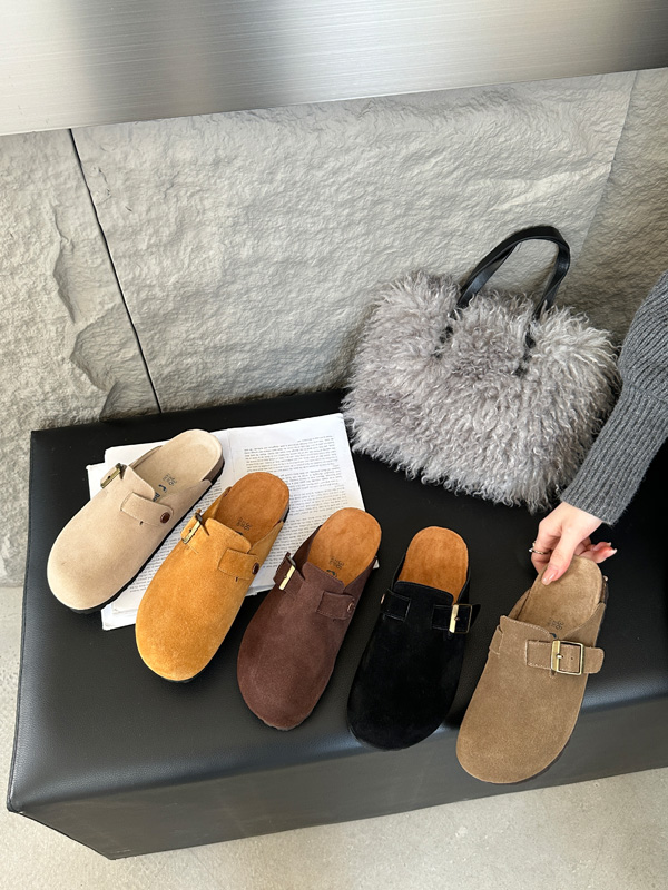 New Korean Style Women's Closed Toe Suede Slippers Low Heel - Image 2
