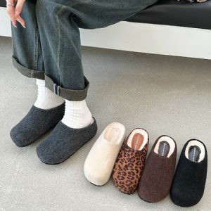 New Wool Felt Mule Slippers Women's Winter 2024 Mid Heel Plain