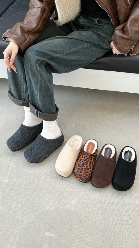 New Wool Felt Mule Slippers Women's Winter 2024 Mid Heel Plain