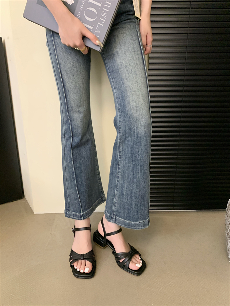 Niche High-End Women's Sandals 2024 Summer New Thick Heel Open Toe Square Toe French Roman Shoes - Image 2